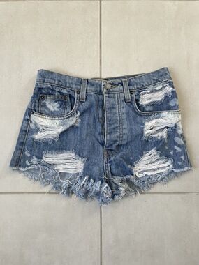 Carmar Shorts Denim Jean Cut Off Acid Wash Distressed Button Fly